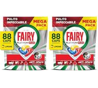 Fairy Platinum Detersivo Pastiglie Lavastoviglie Plus, Brillantante, 88 Capsule, Limone, Tecnologia Anti-Opaco, Contro Il Grasso e le Incrostazioni Ostinate Anche Nei Cicli Brevi (Confezione da 2)
