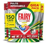 Fairy Platinum Detersivo Pastiglie Lavastoviglie Plus Complete, Brillantante, 150 Capsule, Limone, Tecnologia Anti-Opaco, Contro Il Grasso e le Incrostazioni Ostinate Anche Nei Cicli Brevi