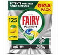 Fairy Platinum Pastiglie Lavastoviglie Tutto in Uno, 125 Caps, Limone | Potenti contro sfide difficili, piatti puliti, macchina brillante, pulisce filtro grasso.