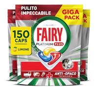 Fairy Platinum Plus Pastiglie Lavastoviglie Tutto in Uno, 150 Caps, Limone