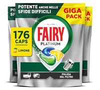 Fairy Platinum Plus Pastiglie Lavastoviglie Tutto in Uno, 176 Caps, Limone | Detersivo in Capsule, Stoviglie Brillanti, Rimuovi Grasso, Efficace nei Cicli Brevi al Primo Lavaggio, Anti-Opaco, Pack XL