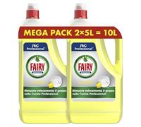 Fairy Professional Detersivo Piatti e Stoviglie a Mano, Profumo Limone, 10L (5L x 2), Efficace Contro il Grasso Ostinato, Lava fino a 50000 piatti, Per Uso Professionale