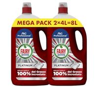 FAIRY Professional Platinum Detersivo Liquido, (2x4L), Pulisce Fino A 55,000 Piatti, Efficace Sul 100% Del Grasso Incrostato E Grasso Bruciato Nelle Cucine Professionali, Conforme A HACCP