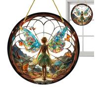 Fairy Stained Glass Sun Catcher, Acrylic Sun Catcher, Colorful Butterfly Pendant, Vintage Stained Glass Pendant, Fairy Window Decoration, Christmas Sun Catcher, Sun Catcher with Fairy Design