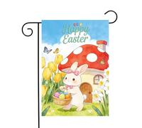Fairy Tale Cute Little Bunny Rabbit Mushroom House Butterly Flower Easter Bandiere Resistente Alle Intemperie Flag Colore Vivido Bandiere Verticale Per Decorazione Esterno Prato 30X45Cm