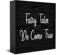 Fairy Tales Do Come True Scatola di Legno Cartello Decorativo Divertente Ufficio Scatola di Legno Cartello Casa Ufficio Decorazione Rustica Casale Quadrato Scrivania Cartello Decorazione Per Mensola