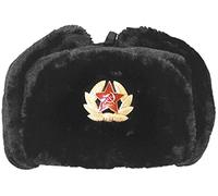 FAIRY TRENDZ LTD Cappello da cacciatore russo con distintivo, taglia unica, in finta pelliccia, con paraorecchie Ushanka-cosacco, caldo cappello invernale, Nero , Taglia unica