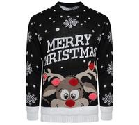 FAIRY TRENDZ Maglione da donna con renna e scritta Merry Christmas, per feste, lavorato a maglia, nero, 13 anni