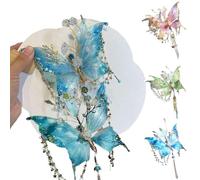 Fairy Wing Hair Clips, Butterfly Tears Tassel Hair Clip, 3D Moving Butterfly & Beaded Design Hair Claws with Tassel, Elegant Hair Accessories for Hairstyles (Blue)