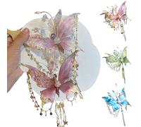 Fairy Wing Hair Clips, Butterfly Tears Tassel Hair Clip, 3D Moving Butterfly & Beaded Design Hair Claws with Tassel, Elegant Hair Accessories for Hairstyles (Pink)