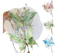 Fairy Wing Hair Clips, Butterfly Tears Tassel Hair Clip, 3D Moving Butterfly & Beaded Design Hair Claws with Tassel, Elegant Hair Accessories for Hairstyles (Green)