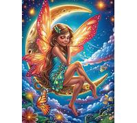 Fairy with Rainbow Wings on A Crescent Moon Rompicapo 300 Pezzi La Grande Onda Di Kanagawa Cartone Rigido Arte Orientale Science Fiction Magical Dream Per Decorazione E Passatempo Con Poster Incluso