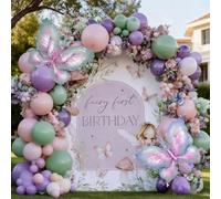 Fairy Wonderland - Kit per ghirlanda con arco a palloncino, rosa, viola, verde con farfalla 3D, per ragazze, fiabe, giardino primaverile, tea party, compleanno
