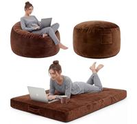 FairyLee Pouf gigante convertibile marrone, memory foam velluto | 4 posizioni di comfort, seduta, allungata e inclinata, fondo antiscivolo in silicone, fodera lavabile