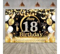 Fairymaiden 18 Anni Compleanno Festa Decorazioni Oro Nero,18 Striscione di Compleanno Buon Birthday Decorazione di Festa Oro Nero per “Happy Birthday” Poster Sfondo Ragazzo Ragazza 18 Anni 150x100cm
