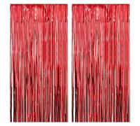 fairymaiden 2 Tende Metalliche Rosso, Orpelli e Festoni Lamina Frangia Tinsel Rosso per Halloween Natale Matrimonio Compleanno Festival Laurea Giorno di San Valentino Partito Decorazione 1x2m
