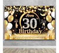 Fairymaiden 30 Anni Compleanno Decorazioni Oro Nero, 30th Striscione Di Compleano Buon Addobbi Compleanno Da Festa Oro Nero Per “Happy Birthday” Poster Sfondo Uomo Donna 30 Anni (150 x 100 Cm)