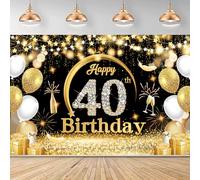 Fairymaiden 40 Anni Compleanno Festa Decorazioni Oro Nero, 40 Striscione di Compleanno Buon Birthday Decorazione di Festa Oro Nero per “Happy Birthday” Poster Sfondo Uomo Donna 40 Anni (150x100 cm)
