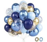 Fairymaiden Palloncini Blu Oro - 60 Pezzi Oro Azzurri Palloncino, Palloncini Elio Metallizzati Per Ragazzo Compleanno Baby Shower Laurea Gender Reveal Matrimonio Anniversario Fidanzamento, 12 Pollici