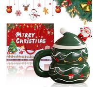 FairyPeach Tazza Natalizia Mug, Tazza Natalizia Mug, Tazza di Caffè di Natale da 400ml con Coperchio e Cucchiaio, Tazzine Caffe Ceramica di Babbo Natale, Tazza Natale, Decorazione Regalo Natale (SD)