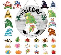 FairySandy 29 gnomi decorativi intercambiabili in legno con magneti e cappello staccabile, cartello di benvenuto per la casa (colori assortiti)