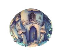 Fairytale Castle - Cuffia da doccia con stampa completa, per donne e uomini, riutilizzabile, a doppio strato, impermeabile, resistente, traspirante