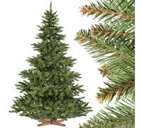 FairyTrees Abete Nordmann, Tronco Verde, Albero di Natale Artificiale, PVC, Supporto in Legno, 220cm