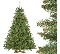 FairyTrees Abete Rosso/Peccio Naturale, Tronco Verde, Albero di Natale Artificiale, PVC, Supporto in Legno, 180cm