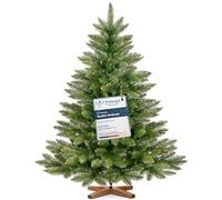 FairyTrees albero di Natale artificiale 120cm Abete Nordmann con supporto in legno | Albero di Natale artificiale con tronco verde | Facile da Montare | Prodotto in EU