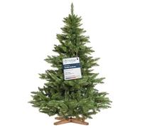 FairyTrees albero di Natale artificiale 150cm Abete Nordmann con supporto in legno | Albero di Natale artificiale con tronco verde | Facile da Montare | Prodotto in EU
