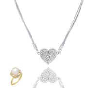 FAIRZ Collana Magnetica di Amore Patchwork, Collana Magnetica a Doppio Lato Cuore, Collana d'Argento Big Heart Puffy Ciondolo Come Regalo della Ragazza Adolescente sul Compleanno (Silver,One Size)