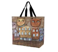 FAITEMGG Borse per la spesa riutilizzabili Astratto Città di Gatti Stampati Grocery Tote Bags Borsa a Tracolla per Viaggi Picnic Quotidiano Donne Adol