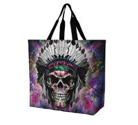 FAITEMGG Borse per la spesa riutilizzabili con teschio indiano borsa a tracolla per viaggi picnic quotidiano donne adolescenti