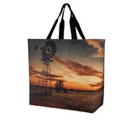 FAITEMGG Borse per la spesa riutilizzabili Fattoria Tramonto Mulino a vento Ruota panoramica Paesaggio notturno Borsa a tracolla per viaggio Picnic Quotidiano Donne Adolescenti