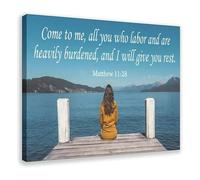Faith Based Decor Find Rest Scripture Quote Canvas Wall-Art for Prayer Room Bedroom Inspirational Gift(Framed,16x24inch(40x60cm))