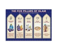Faith Based Home Decor Five Pillars of Islam Islamic Wall Art Print Poster for Spiritual Space Bedroom Office(Framed,08X12inch(20X30cm))
