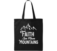 Faith Can Move Mountains - Borsa tote in cotone ecologico naturale, colore: Nero, Nero , Taglia unica