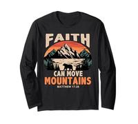 Faith Can Move Mountains Retro Sunset Bible Verse Christian Maglia a Manica
