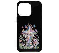 Faith Cross Butterflies Floral Religious Christ Flowers Custodia per iPhone 13 Pro