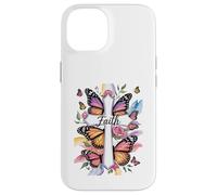 Faith Cross Butterflies Floral Religious Christ Flowers Custodia per iPhone 14