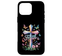 Faith Cross Butterflies Floral Religious Christ Flowers Custodia per iPhone 16 Pro Max