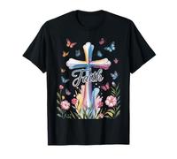 Faith Cross Butterflies Floral Religious Christ Flowers Maglietta