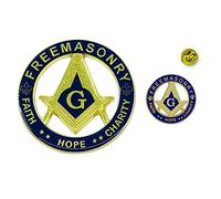Faith Hope Charity Square & Compass Auto Emblem Lapel Pin Massonic Combo Pack