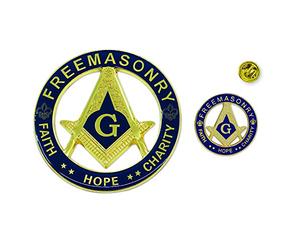 Faith Hope Charity Square & Compass Auto Emblem Lapel Pin Massonic Combo Pack
