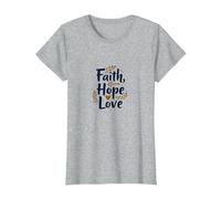 Faith Hope Love Christian Inspirational Citazione Anchor Heart Maglietta, Donna, Grigio Melange, S