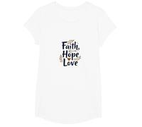 Faith Hope Love Christian Inspirational Citazione Anchor Heart Maglietta, Ragazze, Bianco, S