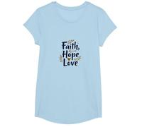 Faith Hope Love Christian Inspirational Citazione Anchor Heart Maglietta, Ragazze, Celeste, S