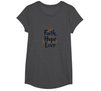 Faith Hope Love Christian Inspirational Citazione Anchor Heart Maglietta, Ragazze, Grigio Scuro, S