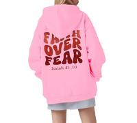 Faith Over Fear - Felpe con cappuccio da donna, con stampa alla moda, personalizzate, con coulisse e cappuccio, foderate in pile cristiano, con Gesù, Y2K, tinta unita, backwoods Workou Cool, rosa, L