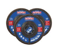 Faithfull FAIFD115ZM3 - Set di dischi lamellari in zirconio da 115 mm, grana 40/80/120, dischi abrasivi per smerigliatrice angolare per levigatura di metallo, legno, plastica, 3 pezzi